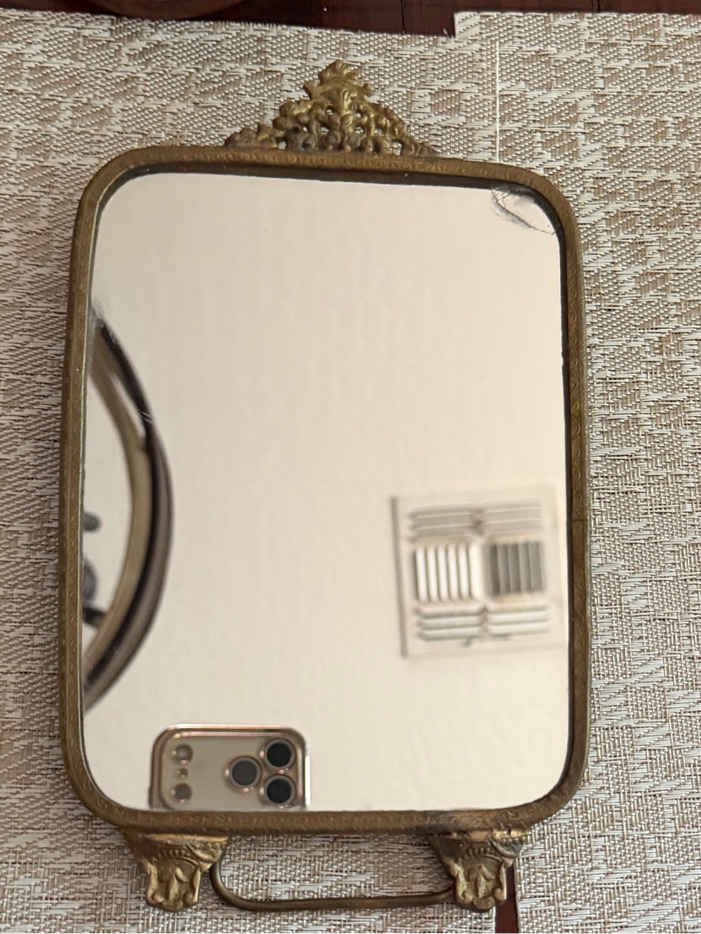 Vintage brass mirror on stand